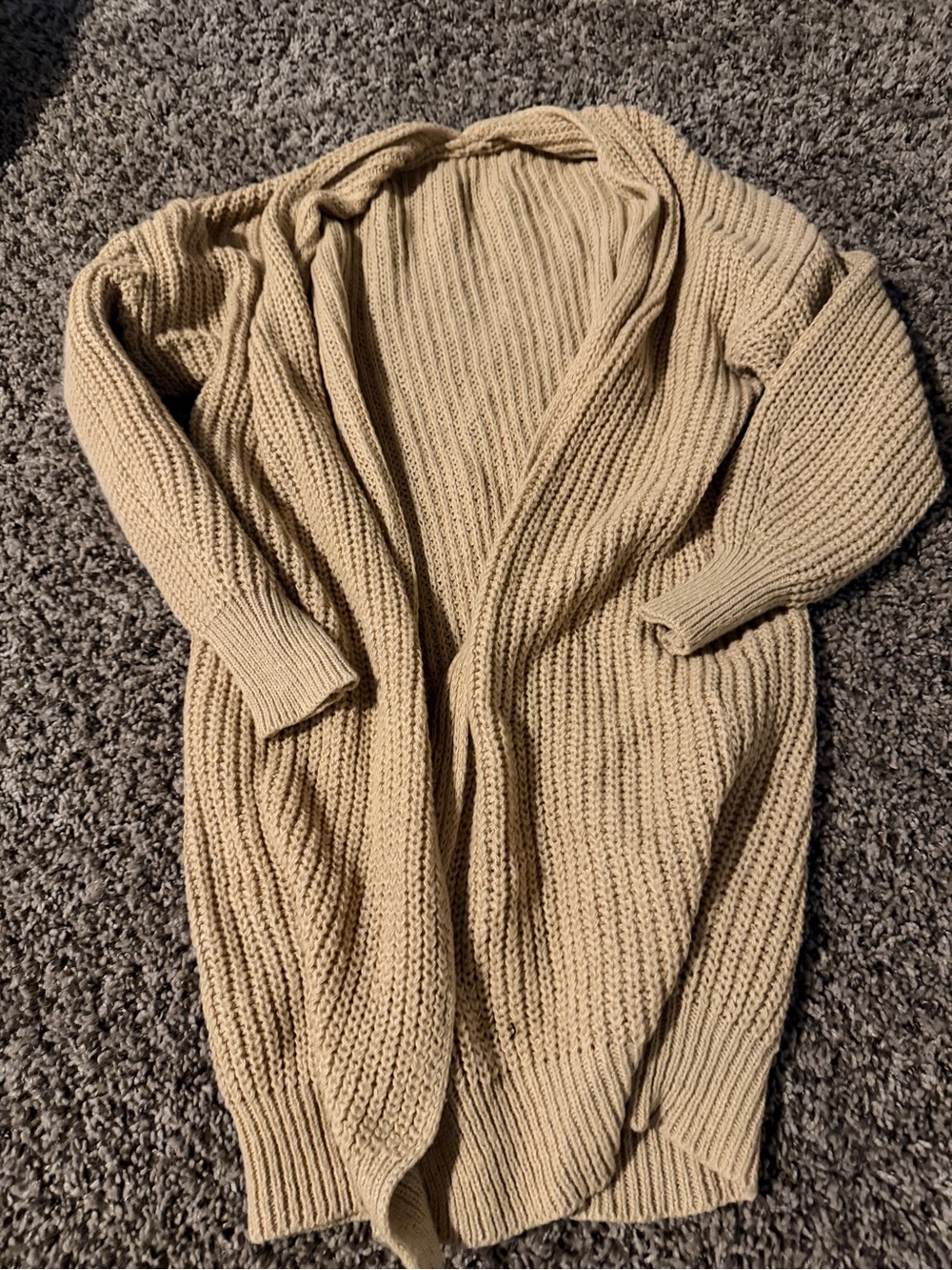 SHEIN Chunky Open-Front Knit Cardigan in Beige